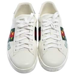 Pre Owned Gucci White Leather Ace Gucci Band Sneakers Size 44