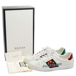 Pre Owned Gucci White Leather Ace Gucci Band Sneakers Size 44