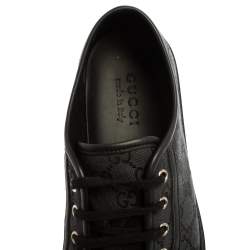 Pre Owned Gucci Blue/Black GG Canvas And Leather Cap Toe Low Top Sneakers Size 42