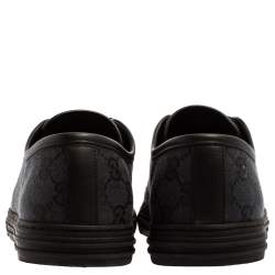 Pre Owned Gucci Blue/Black GG Canvas And Leather Cap Toe Low Top Sneakers Size 42