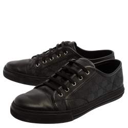 Pre Owned Gucci Blue/Black GG Canvas And Leather Cap Toe Low Top Sneakers Size 42