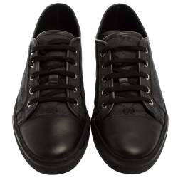 Pre Owned Gucci Blue/Black GG Canvas And Leather Cap Toe Low Top Sneakers Size 42