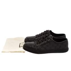 Pre Owned Gucci Blue/Black GG Canvas And Leather Cap Toe Low Top Sneakers Size 42