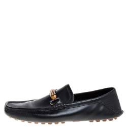 Pre Owned حذاء لوفرز غوتشى هورسبيت بامبو جلد أسود مقاس 42.5 