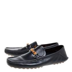 Pre Owned حذاء لوفرز غوتشى هورسبيت بامبو جلد أسود مقاس 42.5 