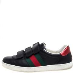 gucci low leather web sneakers velcro