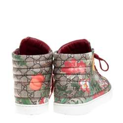 Pre Owned حذاء رياضي غوتشي كانفاس GG بيج وأخضر رقبة مرتفعة طباعة الورود مقاس 43