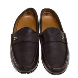 Gucci Dark Brown Leather GG Interlocking Loafers Size 44