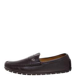 Gucci Dark Brown Leather GG Interlocking Loafers Size 44
