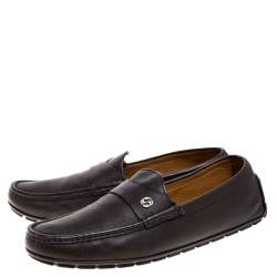 Gucci Dark Brown Leather GG Interlocking Loafers Size 44