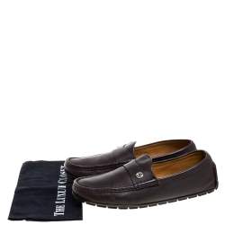 Gucci Dark Brown Leather GG Interlocking Loafers Size 44