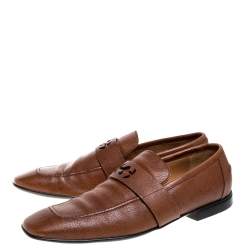 Pre Owned حذاء لوفر غوتشي شعار جي جي جلد بني مقاس 41.5