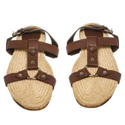Gucci Brown Leather Espadrille Sandal Size 44