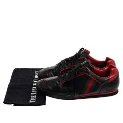 Pre Owned Gucci Black /Red Leather And Mesh Vintage Web Tennis Sneakers Size 44.5