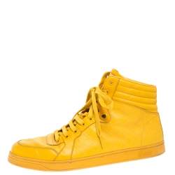 مملوكة مسبقًا حذاء رياضى غوتشى مرتفع من أعلى جلد ديامانت أصفر مقاس 44