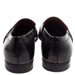 Gucci Black Leather Interlocking G Slip On Loafers Size 44