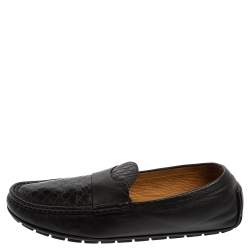 Gucci Black Microguccissima Leather Slip On Loafers Size 44