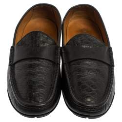 Gucci Black Microguccissima Leather Slip On Loafers Size 44