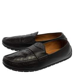 Gucci Black Microguccissima Leather Slip On Loafers Size 44