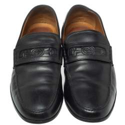 Gucci Black Leather Horsebit Embossed Slip On Loafers Size 43.5
