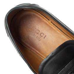 Gucci Black Leather Horsebit Embossed Slip On Loafers Size 43.5