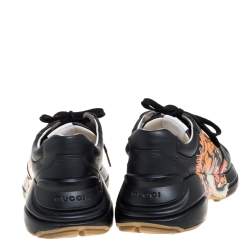 Pre Owned Gucci Black Leather Tiger Rhyton Low Top Sneakers Size 39