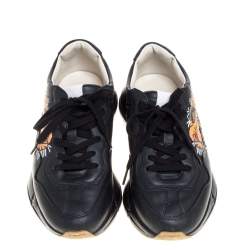 Pre Owned Gucci Black Leather Tiger Rhyton Low Top Sneakers Size 39