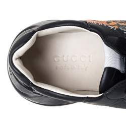 Pre Owned Gucci Black Leather Tiger Rhyton Low Top Sneakers Size 39