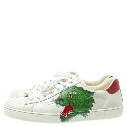 Gucci White Leather Ace Panther Print Low Top Sneakers Size 42.5