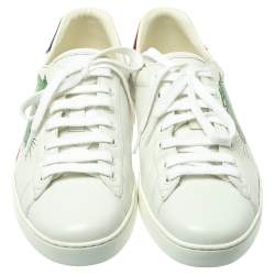 Gucci White Leather Ace Panther Print Low Top Sneakers Size 42.5
