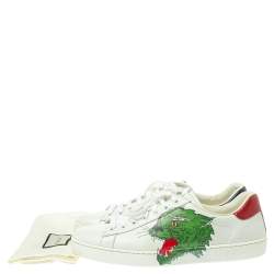Gucci White Leather Ace Panther Print Low Top Sneakers Size 42.5