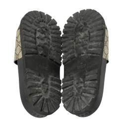 مملوكة مسبقًا Gucci Beige Coated Canvas GG Supreme Angry Cat Slide Sandals Size 45