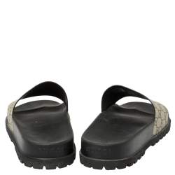 مملوكة مسبقًا Gucci Beige Coated Canvas GG Supreme Angry Cat Slide Sandals Size 45