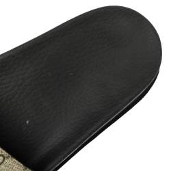 مملوكة مسبقًا Gucci Beige Coated Canvas GG Supreme Angry Cat Slide Sandals Size 45