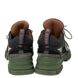 Gucci Green/Black Leather And Mesh Flashtrek Low Top Sneakers Size 42.5