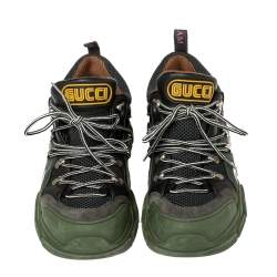 Gucci Green/Black Leather And Mesh Flashtrek Low Top Sneakers Size 42.5