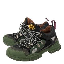 Gucci Green/Black Leather And Mesh Flashtrek Low Top Sneakers Size 42.5