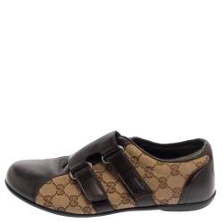 Gucci Brown/Beige GG Canvas And Leather Dragon Low Top Sneakers Size 41.5