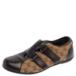 Gucci Brown/Beige GG Canvas And Leather Dragon Low Top Sneakers Size 41.5