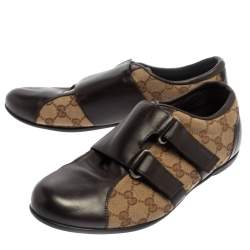Gucci Brown/Beige GG Canvas And Leather Dragon Low Top Sneakers Size 41.5