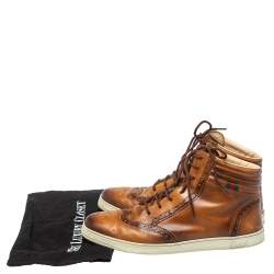 Pre Owned حذاء رياضى غوتشى عنق مرتفع بروغ كودا جلد بنى مقاس 44.5 