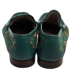 Pre Owned Gucci Green Canvas And Leather Paisley Horsebit Loafers Size 43