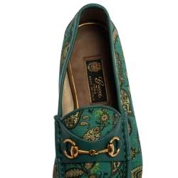Pre Owned Gucci Green Canvas And Leather Paisley Horsebit Loafers Size 43