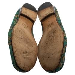 Pre Owned Gucci Green Canvas And Leather Paisley Horsebit Loafers Size 43