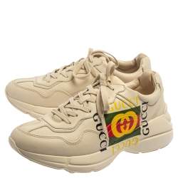 مملوكة مسبقًا حذاء رياضى غوتىشى نعل سميك شعار جى جى ريتون جلد بيج فاتح مقاس 42