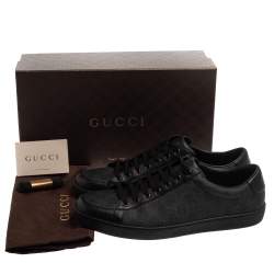 مملوكة مسبقًا حذاء رياضى غوتشى منخفض من أعلى بروكلين جلد وكانفاس سوبريم جى جى أسود مقاس 46