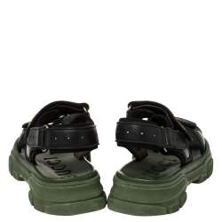 Pre Owned Gucci Black Leather And Mesh Sega Sandals Size 43