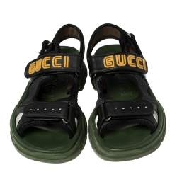 Pre Owned Gucci Black Leather And Mesh Sega Sandals Size 43