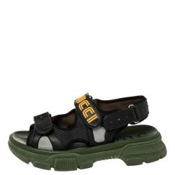Pre Owned Gucci Black Leather And Mesh Sega Sandals Size 43