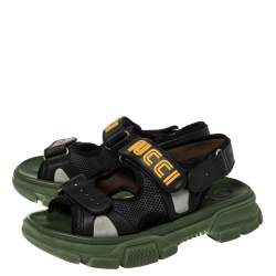 Pre Owned Gucci Black Leather And Mesh Sega Sandals Size 43
